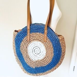 Round Straw Woven Straw Bag Beach Shoulder Bag Fashion Art Cool